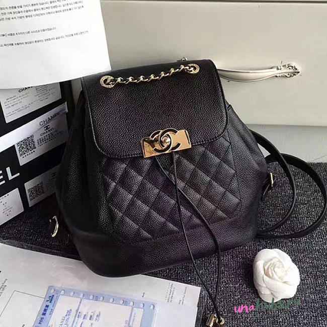 Chanel Grained Calfskin Backpack Black A93749 VS08053 - 1