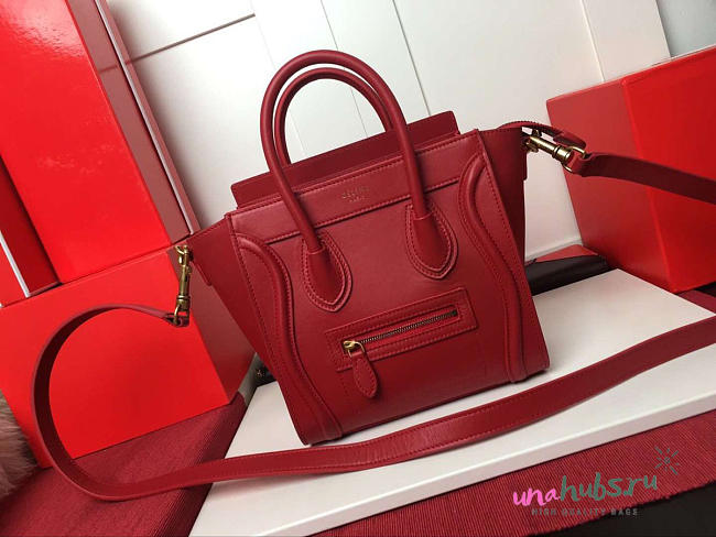 Celine NANO LUGGAGE SHOULDER BAG IN RED SMOOTH CALFSKIN - 1