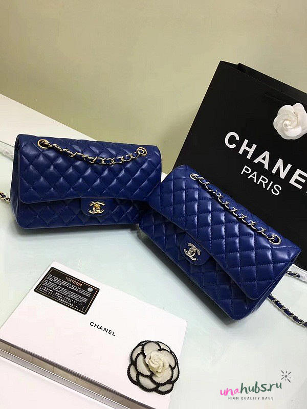 CHANEL 1112 Blue Medium Size 2.55 Lambskin Leather Flap Bag With Gold/Silver Hardware - 1