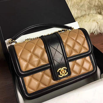Chanel Quilted Lambskin Flap Bag Beige and Black A91365 VS02821