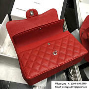 CHANEL Red Jumbo Calfskin Leather Double Flap Silver Bag - 2