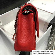 CHANEL Red Jumbo Calfskin Leather Double Flap Silver Bag - 3