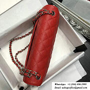 CHANEL Red Jumbo Calfskin Leather Double Flap Silver Bag - 5