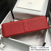 CHANEL Red Jumbo Calfskin Leather Double Flap Silver Bag - 6