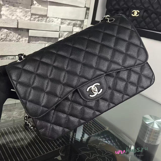 Chanel Jumbo Double Flap Bag Original Caviar Leather silver hardware - 1