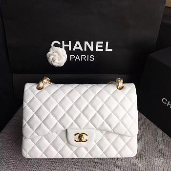 CHANEL white Size 30cm Lambskin Leather Flap Bag With Gold Hardware