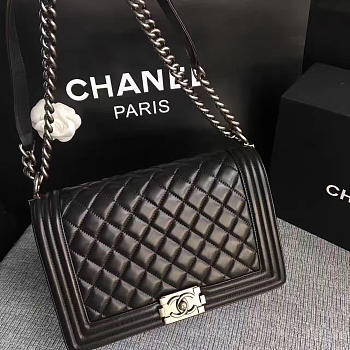 Chanel 28cm New Medium Boy Lambskin Handbag silver&gold