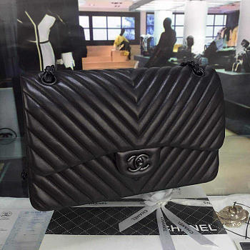 Chanel Lambskin Chevron Quilted 30cm Flap Black Bag 