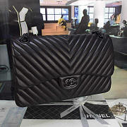 Chanel Lambskin Chevron Quilted 30cm Flap Black Bag  - 3