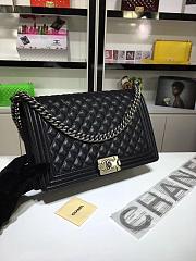 Chanel 30cm large boy bag black caviar leather with silver&gold hardware - 1