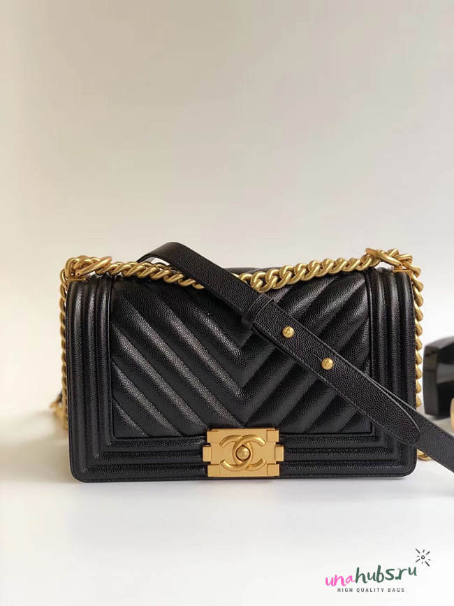 Chanel Le Boy 25cm Chevron Falp Caviar Black Leather - 1