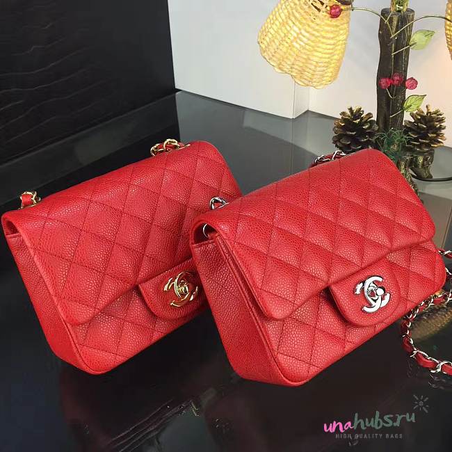 Chanel 17CM Mini Flap Red Bag Caviar Leather With Gold&Silver Hardware - 1