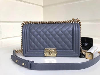 Chanel 25cm Caviar Grey leather Boy bag Gold Hardware