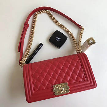 Chanel 25cm Caviar Red leather Boy bag Gold Hardware