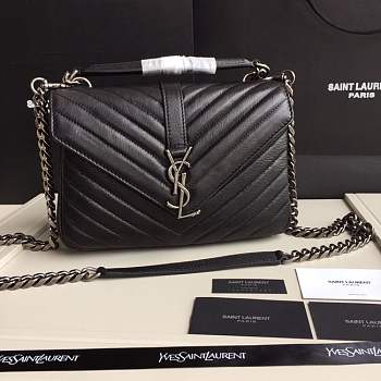 YSL MEDIUM COLLEGE BAG IN BLACK MATELASSÉ LEATHE SILVER HARDWARE