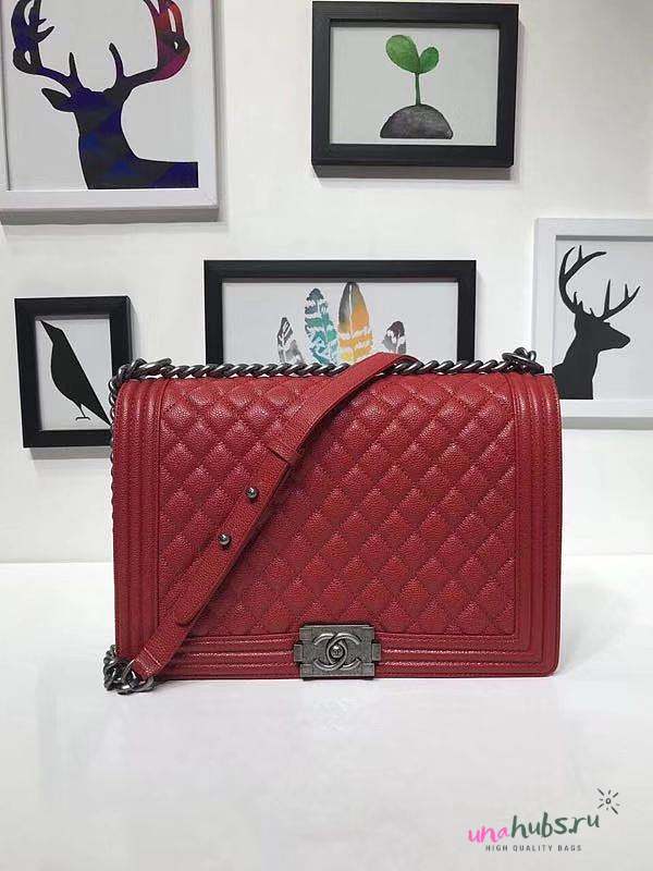 Chanel 30cm Red Caviar Boy Bag  - 1