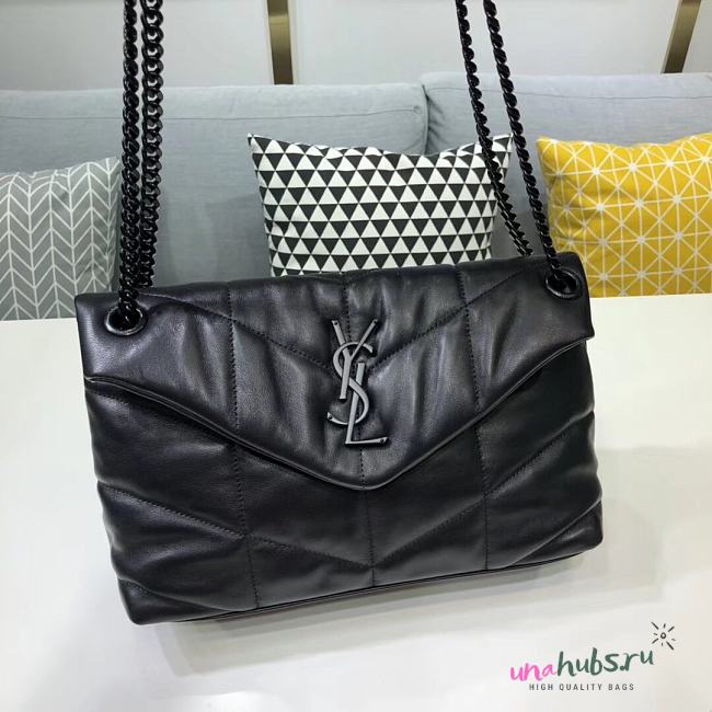 YSL LOULOU PUFFER MEDIUM BAG LAMBSKIN ALL BLACK - 1