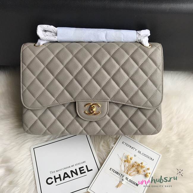 CHANEL 1112 Grey Large Size 30cm Caviar Leather Flap Bag  - 1