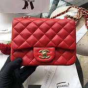 Chanel 17CM Mini Flap Red Bag Lambskin Leather With Gold&Silver Hardware - 2