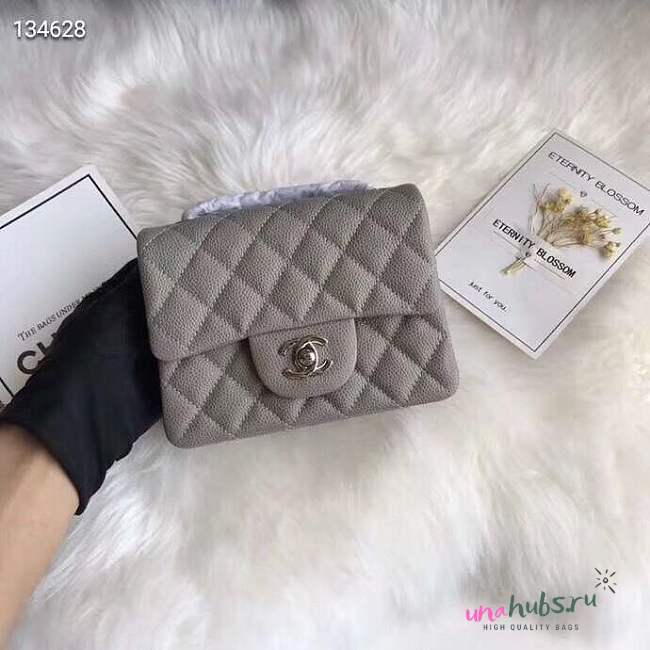 Chanel 17CM Mini Flap Grey Bag Caviar Leather With Silver Hardware - 1