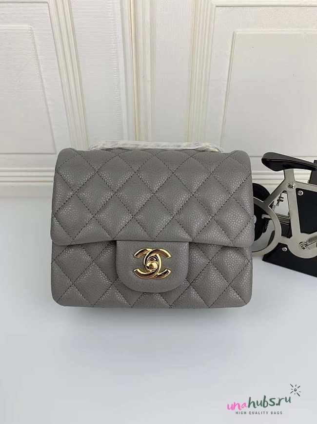 Chanel 17CM Mini Flap Grey Bag Caviar Leather With Gold Hardware - 1