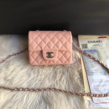 Chanel 17CM Mini Flap Pink Bag Caviar Leather With Gold&Silver Hardware