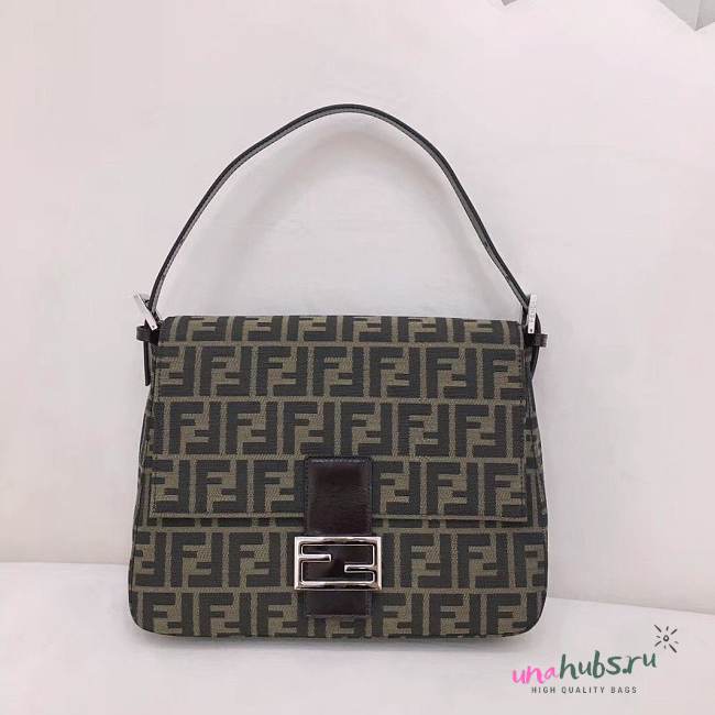 Fendi Zucca Mamma Baguette Shoulder Bag Black Brown - 1