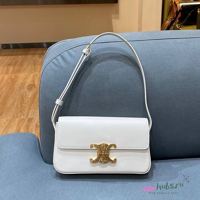 Celine Triomphe Shoulder Bag Shiny Calfskin White - 1