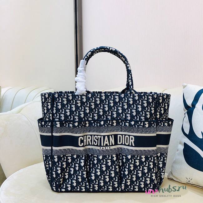 DIOR Book Tote Blue Oblique Embroidery 41cm - 1