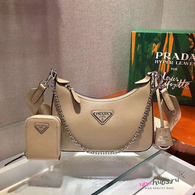 Prada Re-Edition 2005 Saffiano beige leather bag - silver  1BH204 - 1