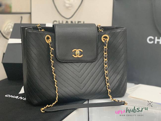 Chanel shopping bag V quilter black leather  - 1