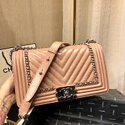 Chanel Medium Crinkled Calfskin Chevron Boy Flap Bag Beige - 3