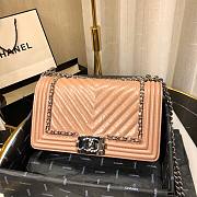 Chanel Medium Crinkled Calfskin Chevron Boy Flap Bag Beige - 6