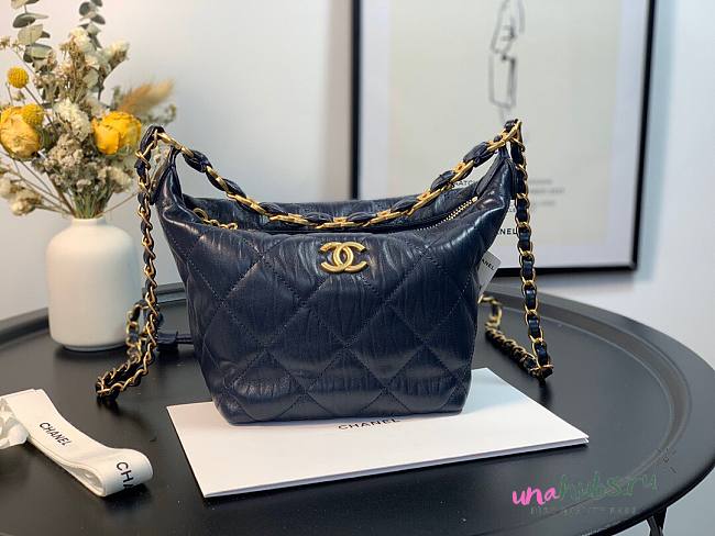 Chanel Crumpled Lambskin Mini Hobo Bag Blue - 1