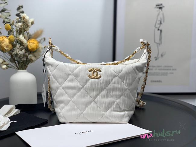 Chanel Crumpled Lambskin Mini Hobo Bag White - 1