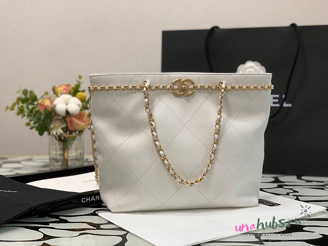 Chanel Calfskin Chain Shopping Bag AS2374 White - 1