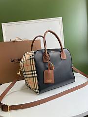 Burberry Ladies Stripe Leather Cube Bowling Bag Black - 1