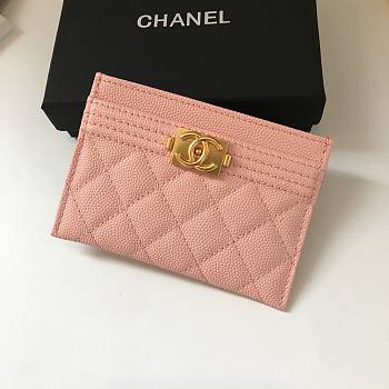 Chanel pink card holder in gold hardware