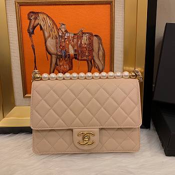 Chanel pearl Woc leather rhombic flap bag in beige 