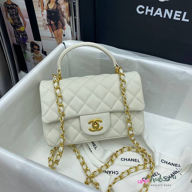 Chanel grained calfskin top handle flap bag white 20cm - 1
