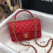 Chanel grained calfskin top handle flap bag red 20cm - 3