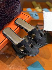 Hermes Slippers Black Leather  - 6