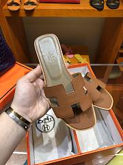 Hermes slipper brown grain leather - 5