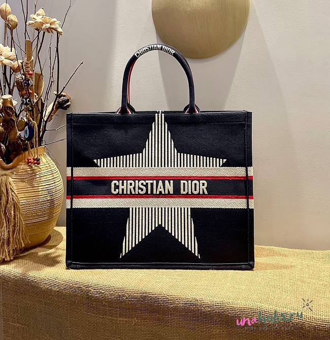 Dior Tote Book Emroided Blue Star 41 cm - 1