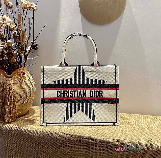 Dior Tote Book Emroided White Star 36cm - 1