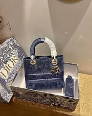 Dior Lady D-Lite Embroided Denim 24cm - 4