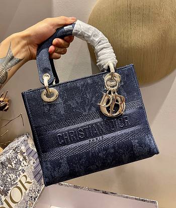 Dior Lady D-Lite Embroided Denim 24cm