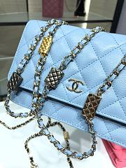 Chanel Grained Calfskin Wallet Charm WOC Blue - 6