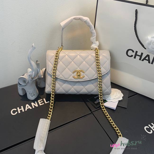 Chanel gold chain handle bag in gray AS1175 - 1