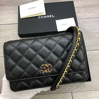 Chanel 19 Denim Wallet on Chain in Black AP0957